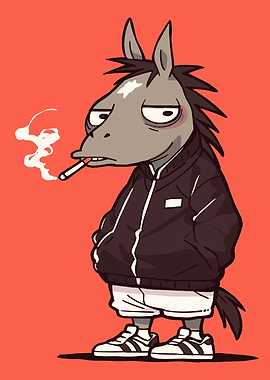 Cartoon Donkey Smoking with Tracksuit