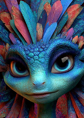 Fantasy Creature Portrait with Feathers