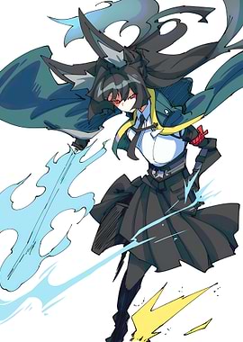 Miyabi with Sword and Wolf Ears