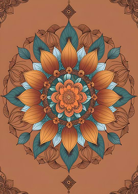 Floral Mandala Art in Earth Tones