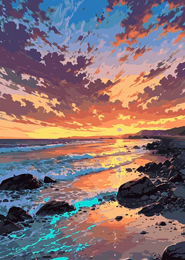 Sunset Beach Landscape Painting
