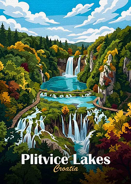 Plitvice Lakes Croatia Travel Poster