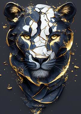 Abstract Panther Portrait with Gold Accents