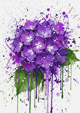Purple Hydrangea Watercolor Splatter Art
