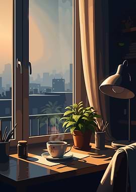 Cozy Workspace with City View