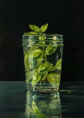 Basil in Glass Still Life Painting