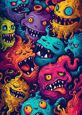 Cartoon Monsters Colorful Pattern