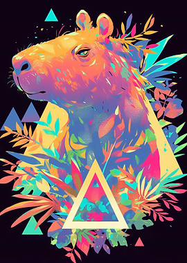 Colorful Capybara with Geometric Floral Design