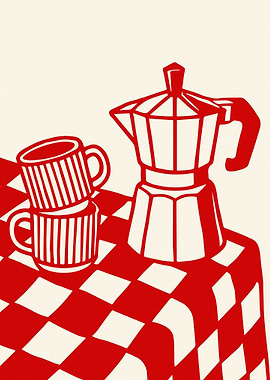 Coffee Pot and Cups Still Life