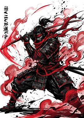 Red and Black Samurai Warrior Illustration