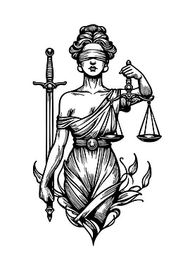 Lady Justice Black and White Illustration