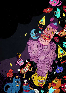 Cartoon Graffiti Art with Surreal Characters