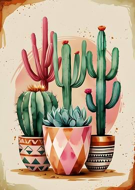 Cactus and Succulents Watercolor Illustration