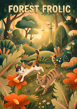 Cats in the Woods Playing