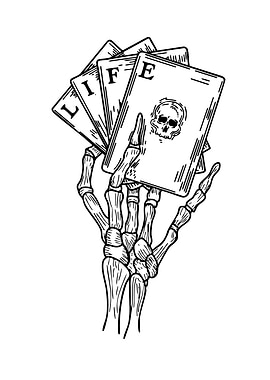 Skeleton Hand Holding LIFE Cards