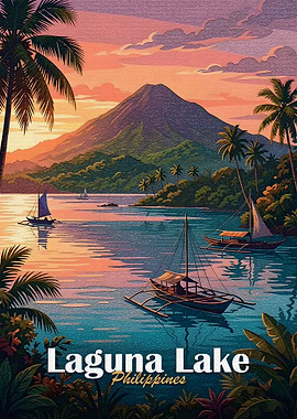 Laguna Lake Philippines Travel Poster
