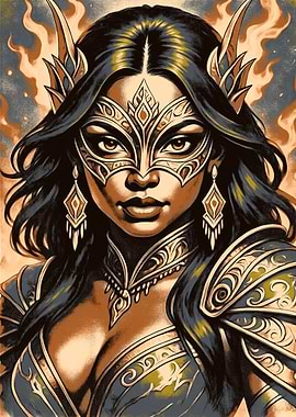 Masked Warrior Woman Portrait