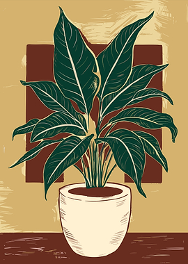 Potted Peace Lily Plant Illustration