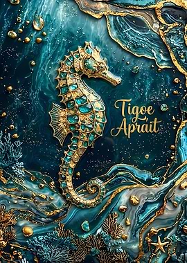 Golden Seahorse with Teal Accents