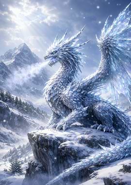 Icy Dragon in Snowy Mountains