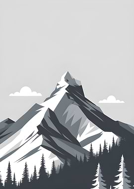 Monochromatic Mountain Landscape with Pine Forest