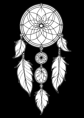 Dreamcatcher Illustration with Feathers and Beads