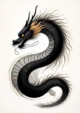 Elegant Black and Gold Dragon Illustration