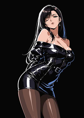 Anime Girl in Black Leather Outfit
