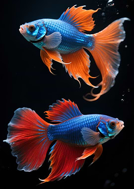Two Colorful Betta Fish