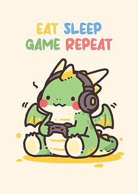 Cute Dragon Gamer Illustration