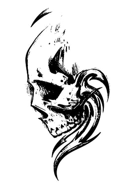 Skull with Tribal Design in Black Ink