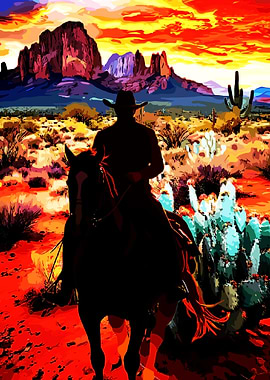 Cowboy Silhouette in Desert Landscape