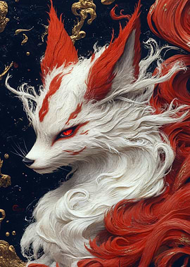 Kitsune Fox with Red and White Fur