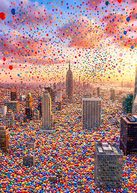 New York City with Colorful Balloons