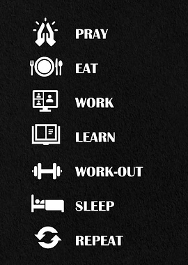 Daily Routine Icons on Black Background