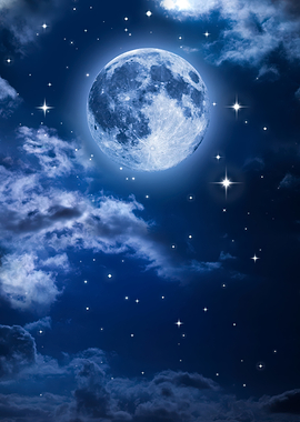 Full Moon Night Sky with Stars