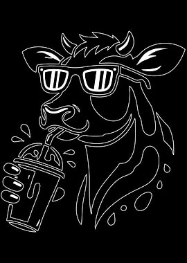 Cool Cow Drinking Smoothie Line Art