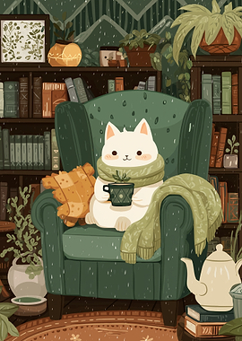 Cozy Cat Reading Nook Illustration