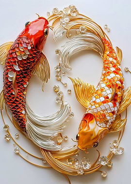 Two Koi Fish with Golden Accents