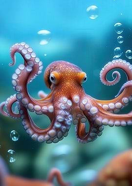 Orange Octopus in Blue Water