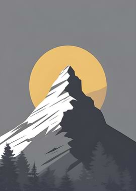 Minimalist Mountain Landscape with Sun