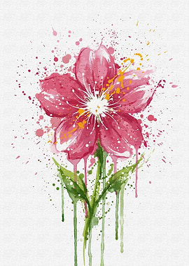 Watercolor Pink Flower with Splatters
