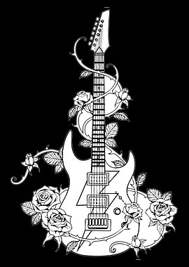Guitar and Roses Black and White