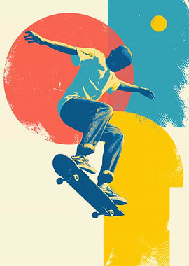 Skateboarder in Action Graphic Art