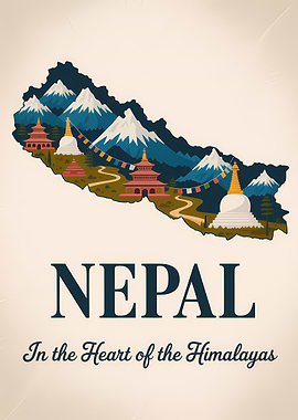 Nepal Map Art Print