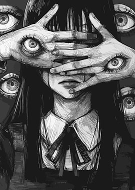 Creepy Eyes Black and White Illustration