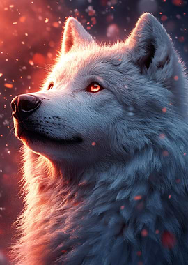 Majestic White Wolf Portrait with Glowing Eyes