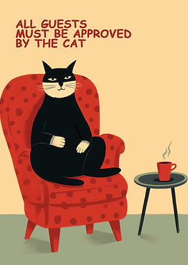 Funny Cat Approved Guests Illustration