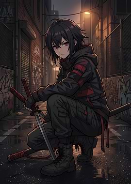 Anime Warrior in Urban Alleyway