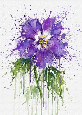 Watercolor Violet Flower with Splatters